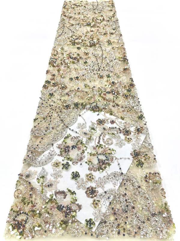 Affordable high quality lace fabric with beads pearls and sequins wedding dress lace fabric