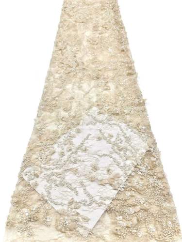 Affordable high quality lace fabric with beads pearls and sequins wedding dress lace fabric