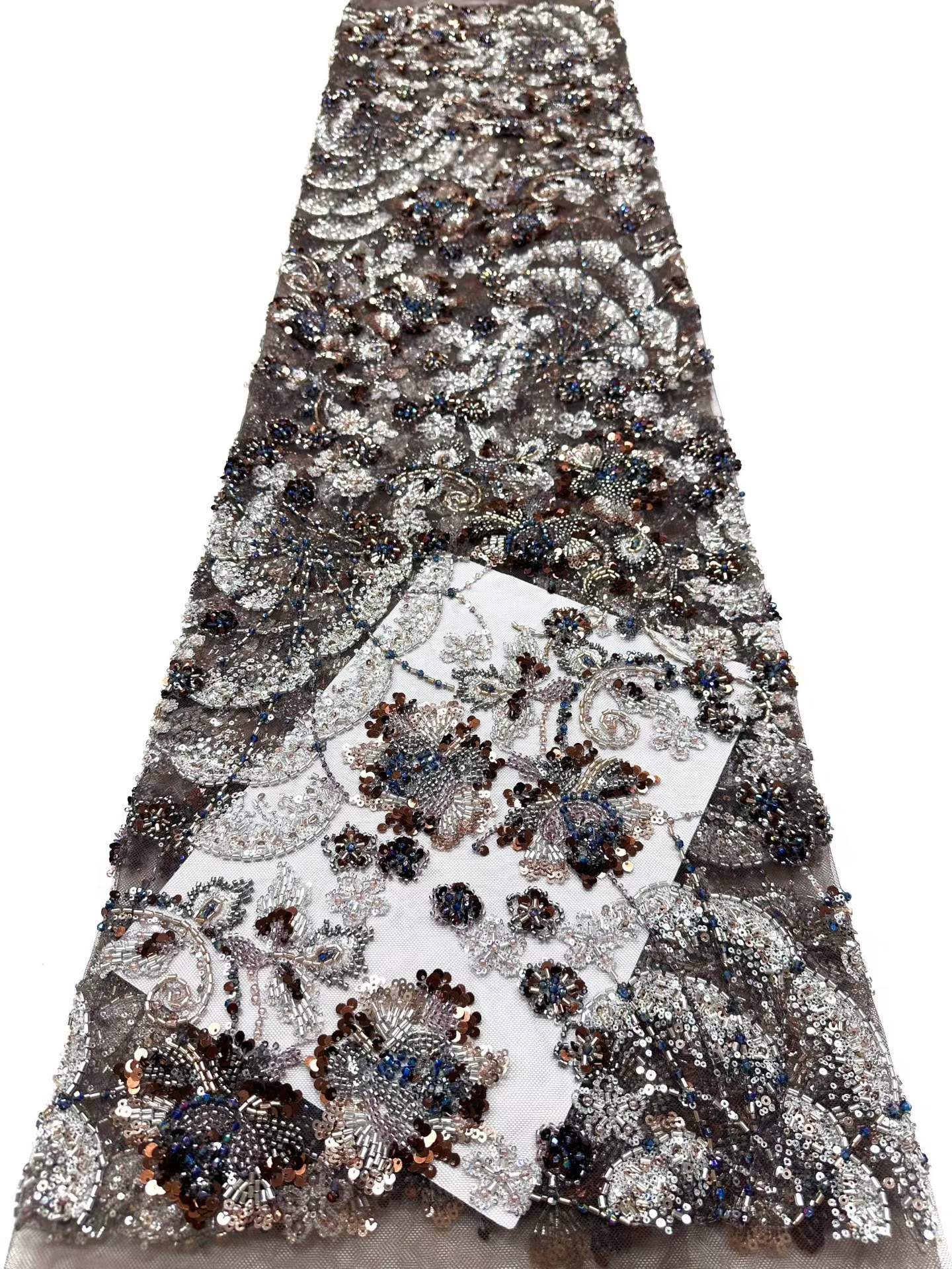 Affordable high quality lace fabric with beads pearls and sequins wedding dress lace fabric
