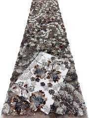 Affordable high quality lace fabric with beads pearls and sequins wedding dress lace fabric