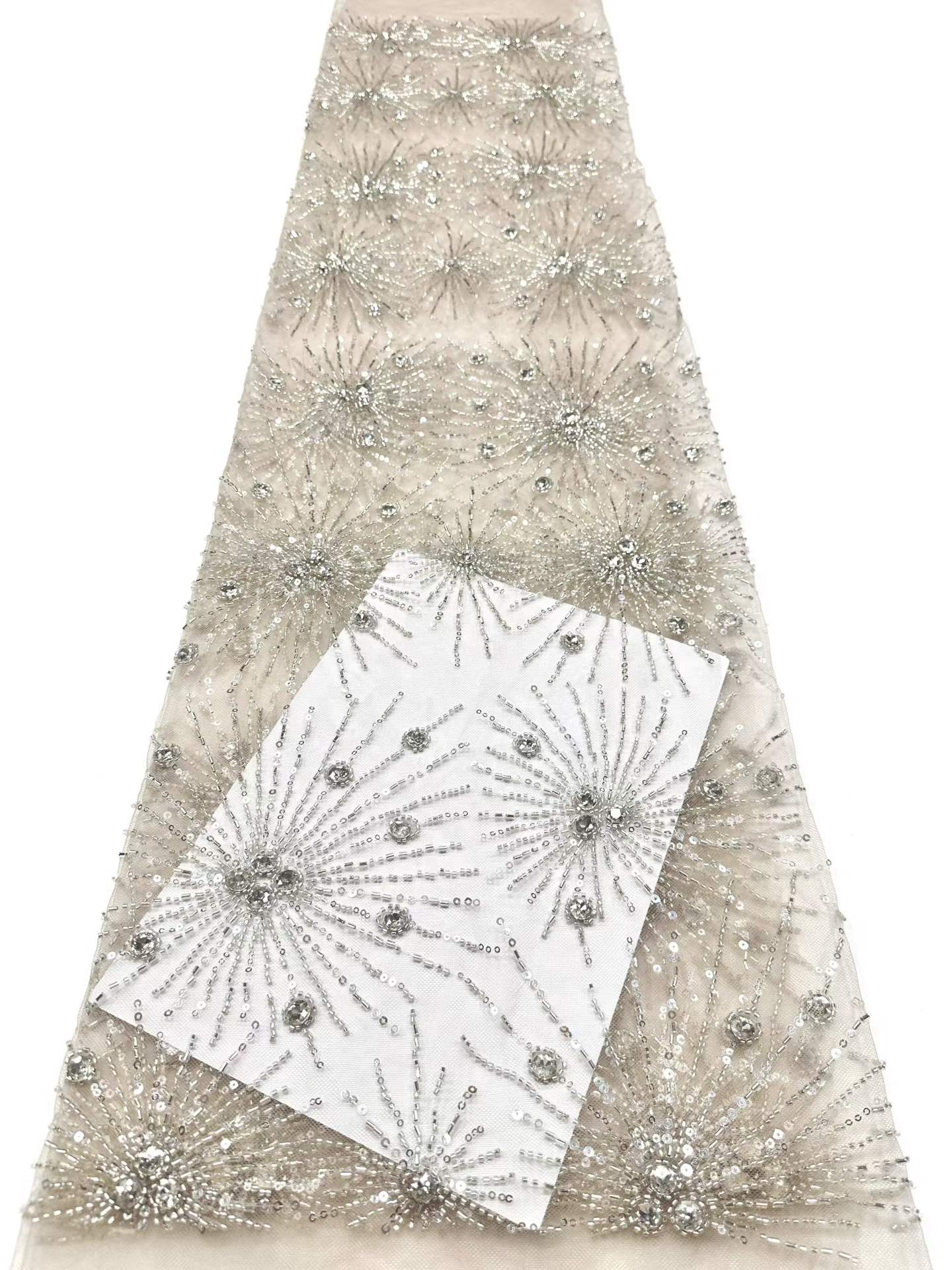 Affordable high quality lace fabric with beads pearls and sequins wedding dress lace fabric