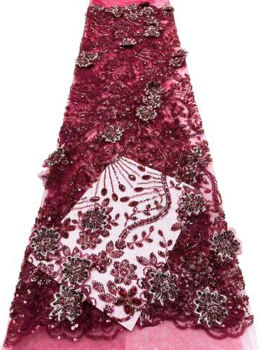 Affordable high quality lace fabric with beads pearls and sequins wedding dress lace fabric