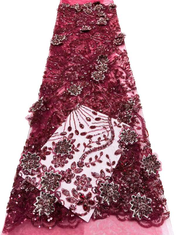 Affordable high quality lace fabric with beads pearls and sequins wedding dress lace fabric
