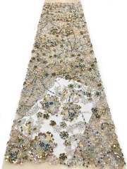 Affordable high quality lace fabric with beads pearls and sequins wedding dress lace fabric