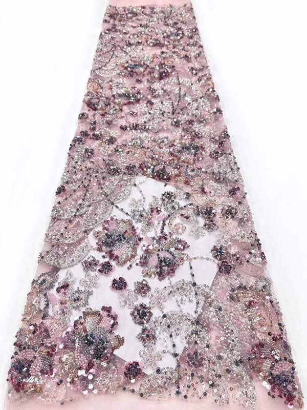 Affordable high quality lace fabric with beads pearls and sequins wedding dress lace fabric
