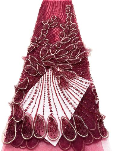 Affordable high quality lace fabric with beads pearls and sequins wedding dress lace fabric