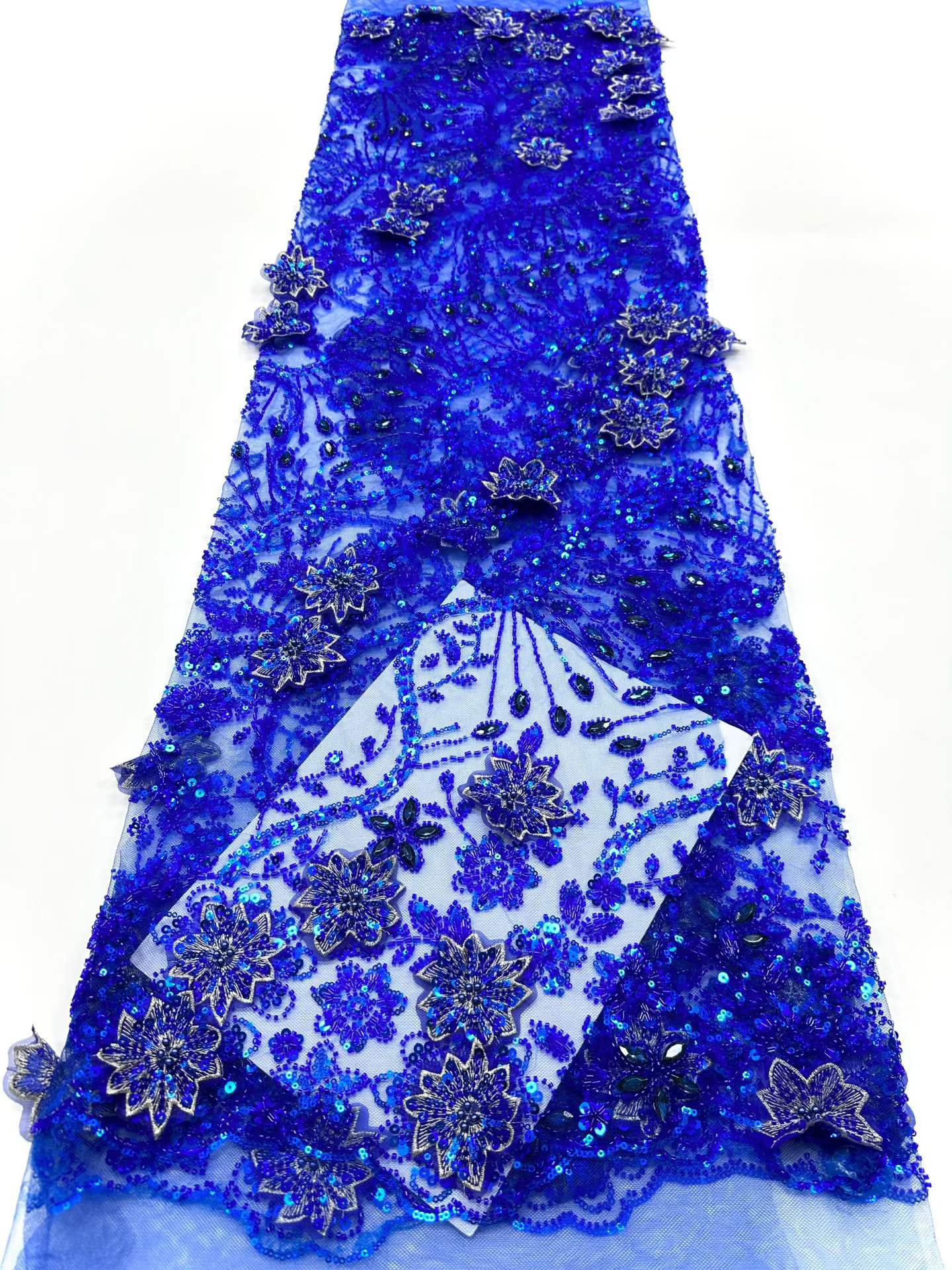 Affordable high quality lace fabric with beads pearls and sequins wedding dress lace fabric