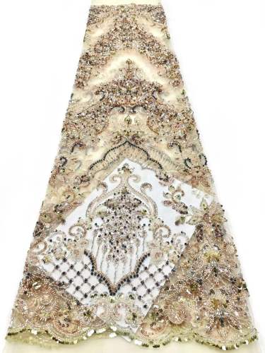Affordable high quality lace fabric with beads pearls and sequins wedding dress lace fabric