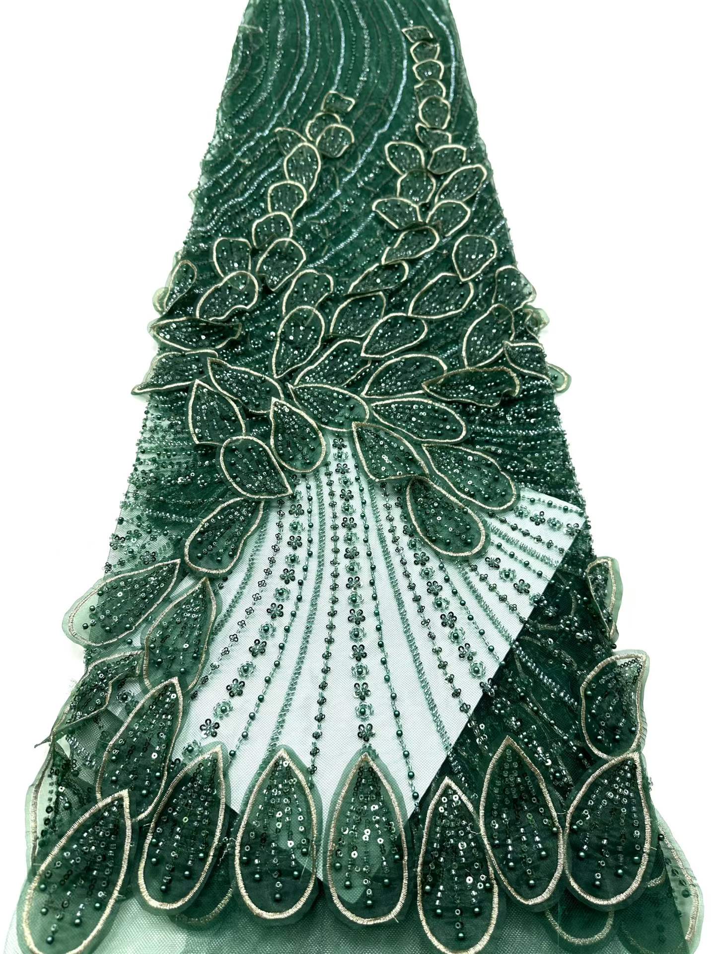 Affordable high quality lace fabric with beads pearls and sequins wedding dress lace fabric