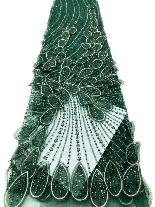 Affordable high quality lace fabric with beads pearls and sequins wedding dress lace fabric