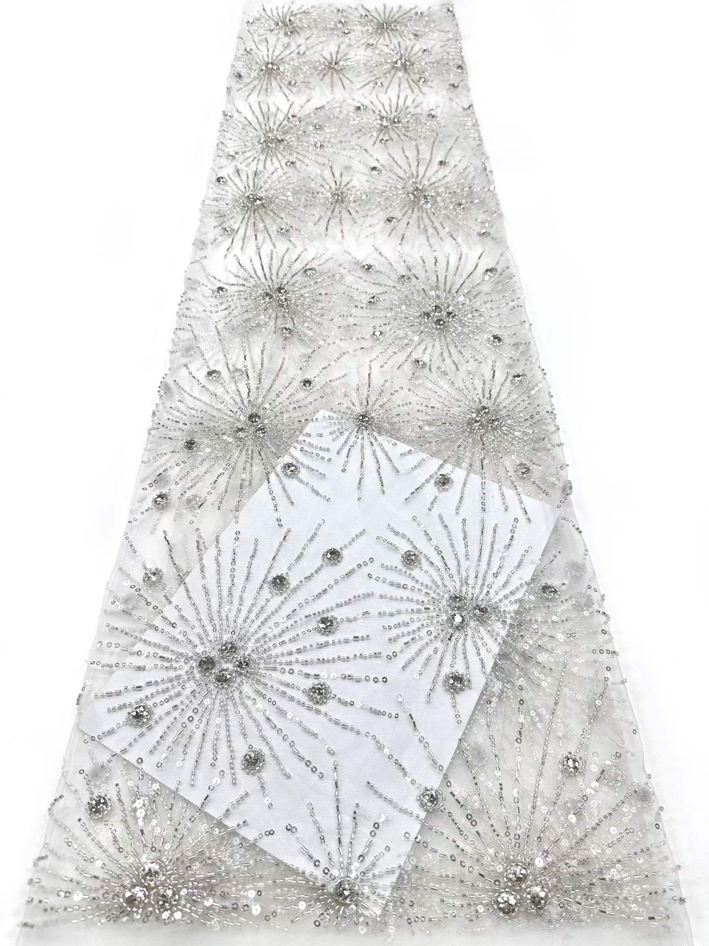 Affordable high quality lace fabric with beads pearls and sequins wedding dress lace fabric