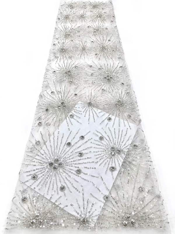 Affordable high quality lace fabric with beads pearls and sequins wedding dress lace fabric