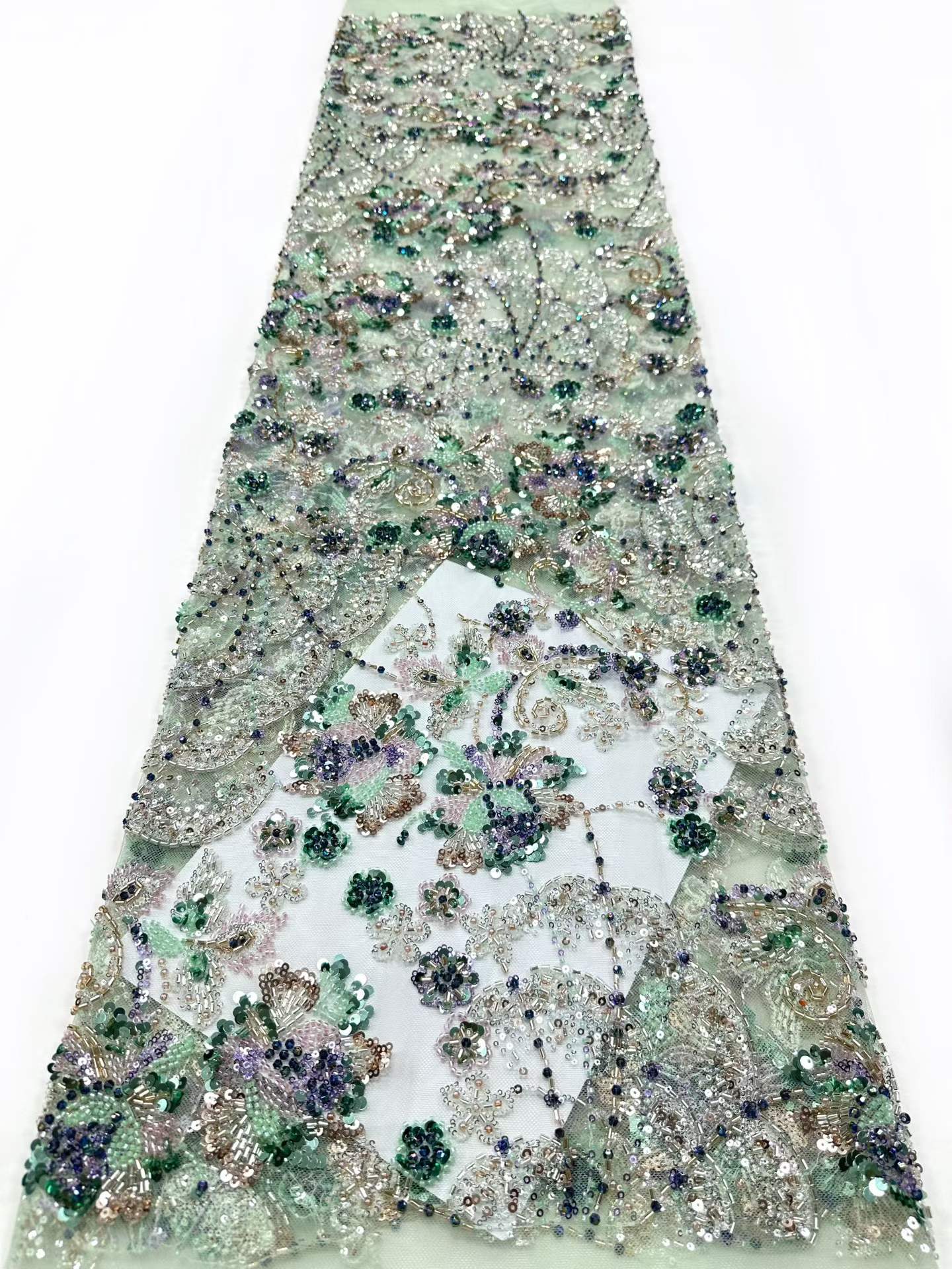 Affordable high quality lace fabric with beads pearls and sequins wedding dress lace fabric