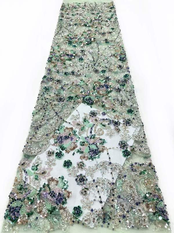 Affordable high quality lace fabric with beads pearls and sequins wedding dress lace fabric