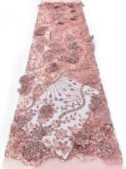 Affordable high quality lace fabric with beads pearls and sequins wedding dress lace fabric