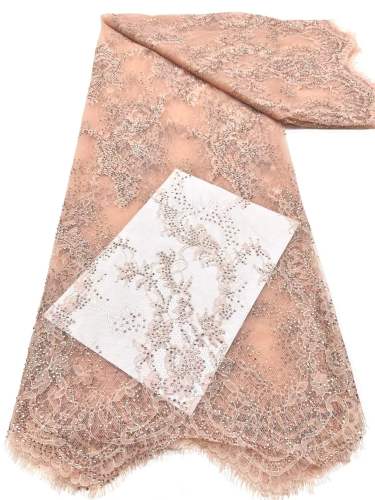 Affordable high quality lace fabric with beads pearls and sequins wedding dress lace fabric