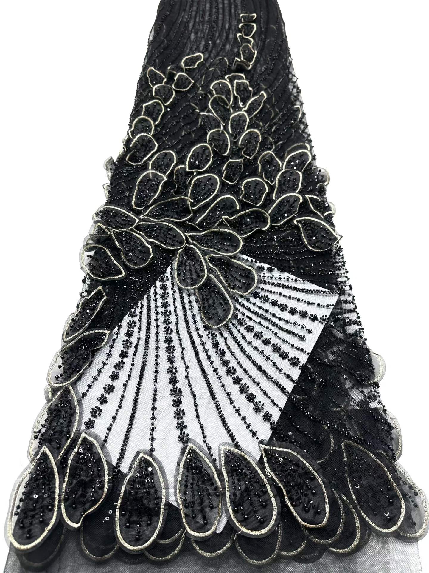 Affordable high quality lace fabric with beads pearls and sequins wedding dress lace fabric