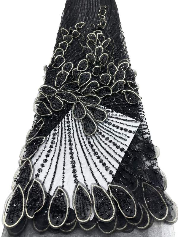 Affordable high quality lace fabric with beads pearls and sequins wedding dress lace fabric