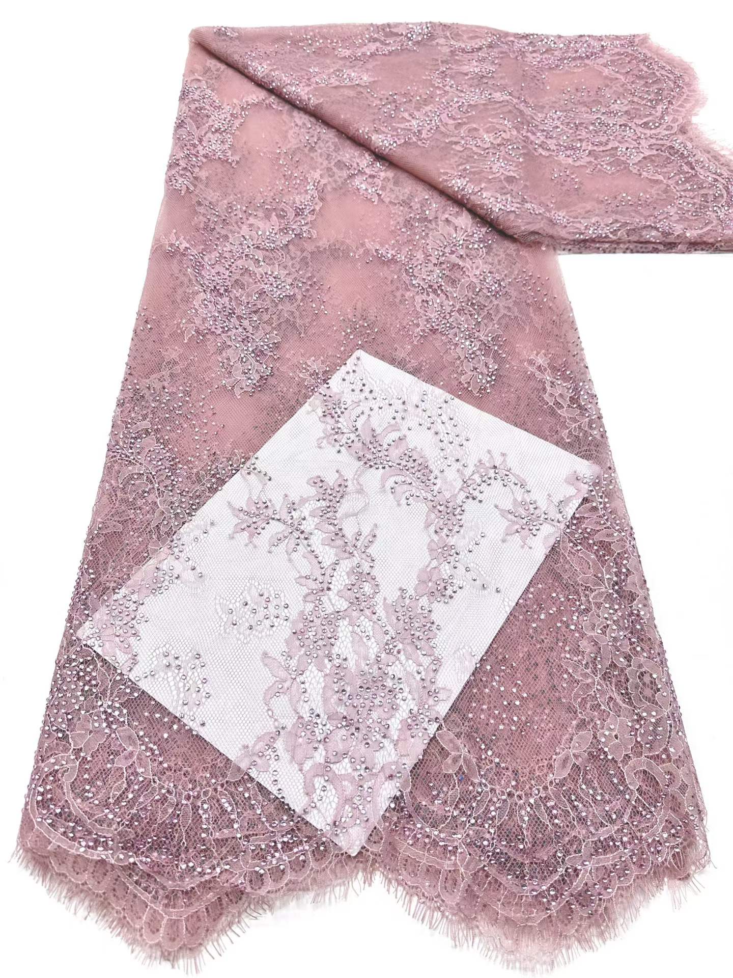 Affordable high quality lace fabric with beads pearls and sequins wedding dress lace fabric