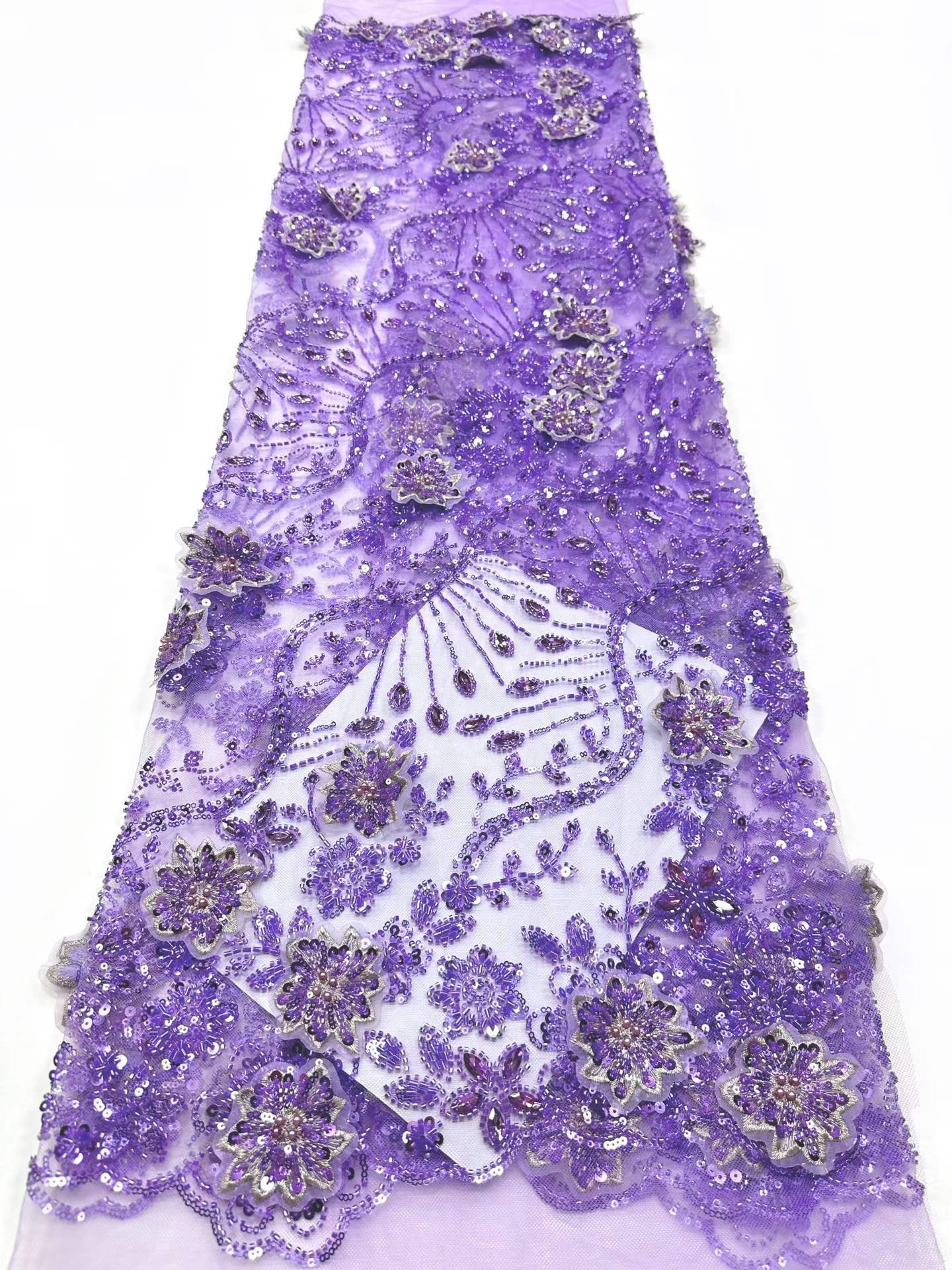 Affordable high quality lace fabric with beads pearls and sequins wedding dress lace fabric