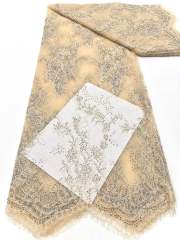 Affordable high quality lace fabric with beads pearls and sequins wedding dress lace fabric
