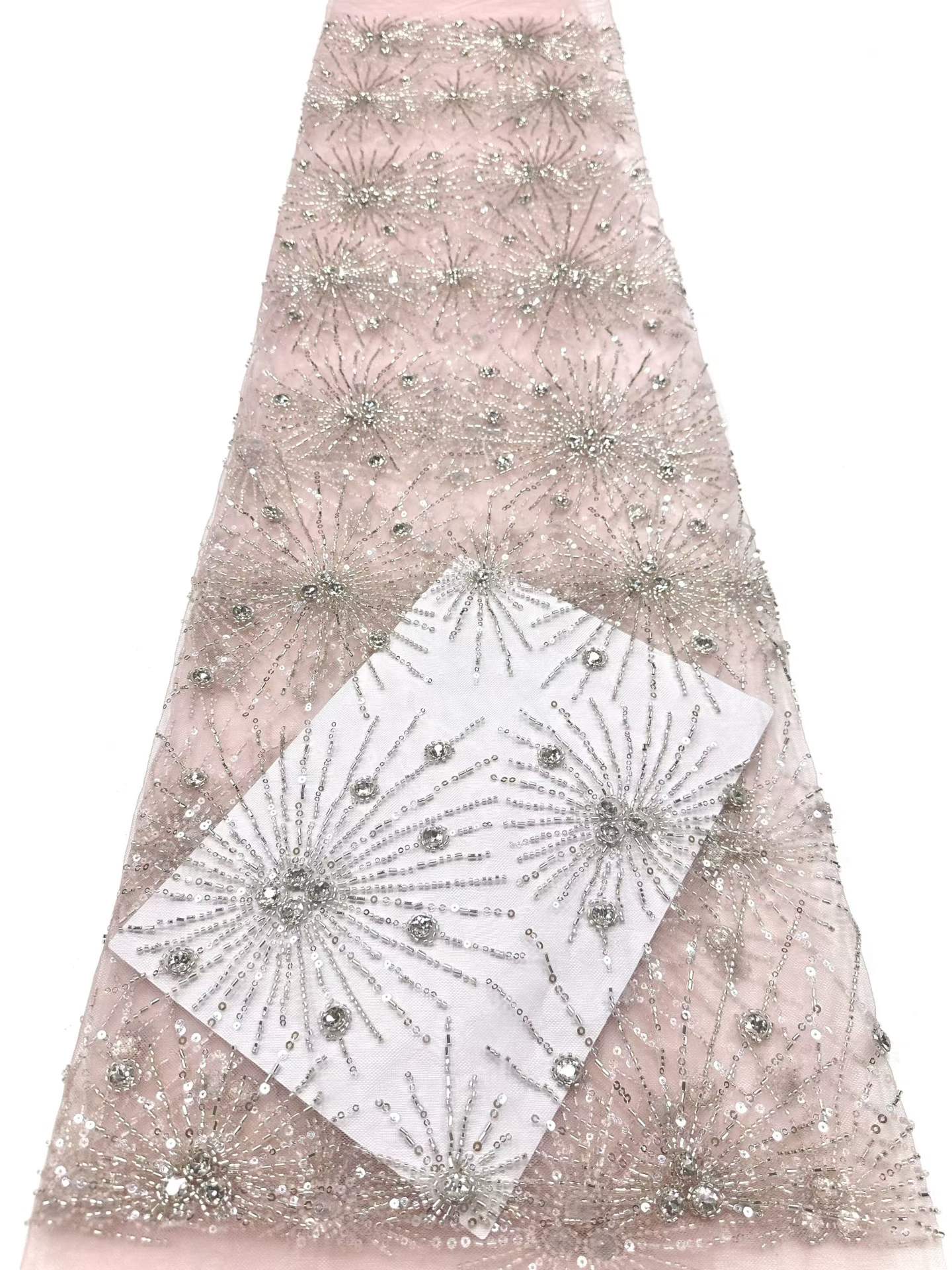 Affordable high quality lace fabric with beads pearls and sequins wedding dress lace fabric