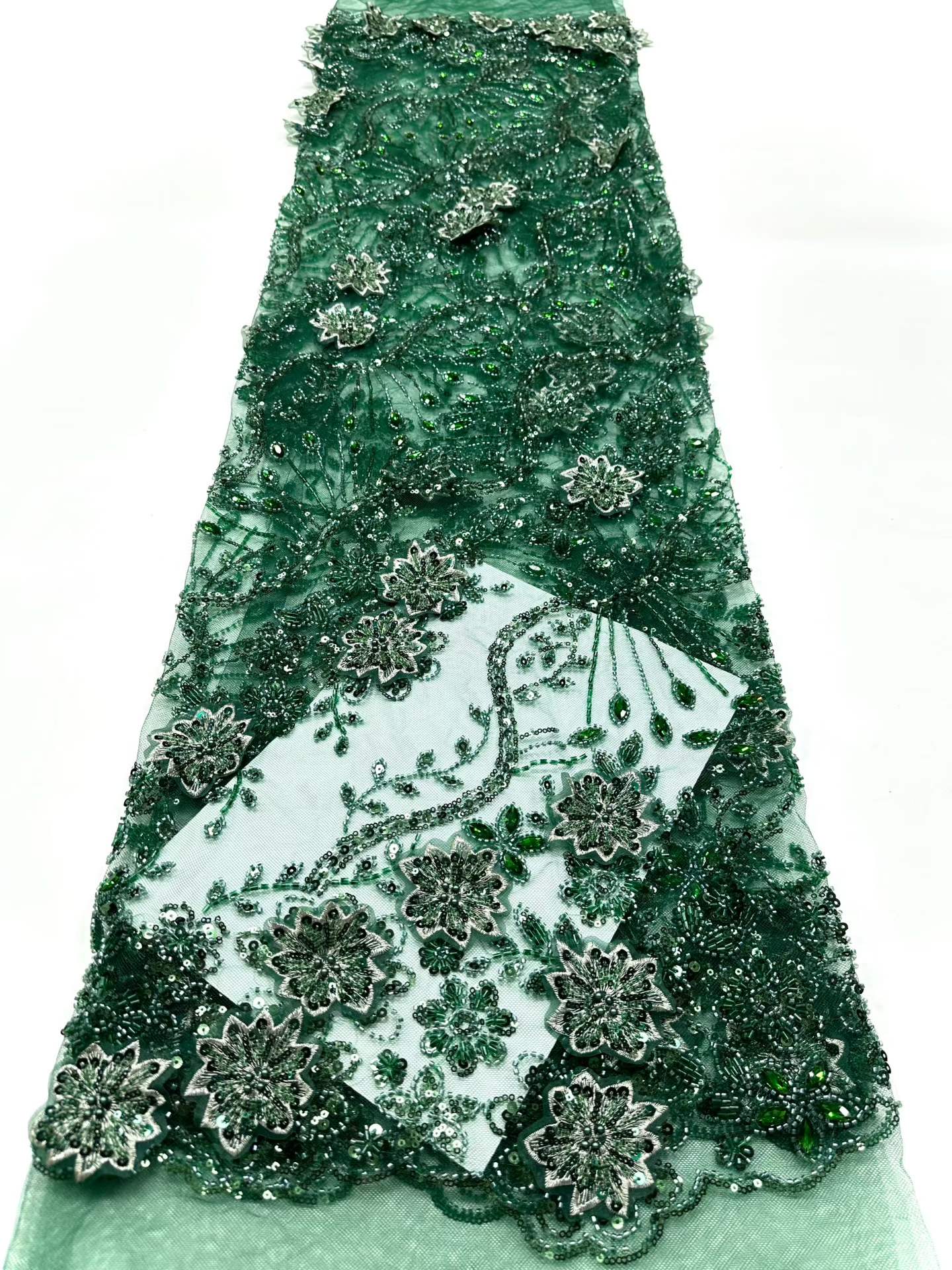 Affordable high quality lace fabric with beads pearls and sequins wedding dress lace fabric