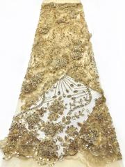 Affordable high quality lace fabric with beads pearls and sequins wedding dress lace fabric