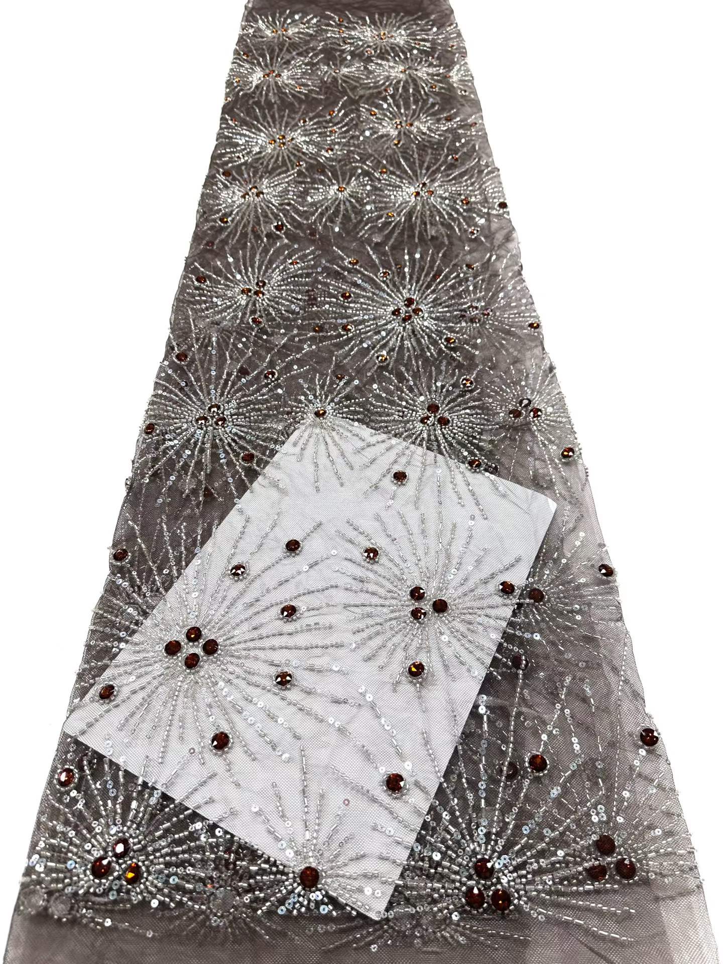 Affordable high quality lace fabric with beads pearls and sequins wedding dress lace fabric