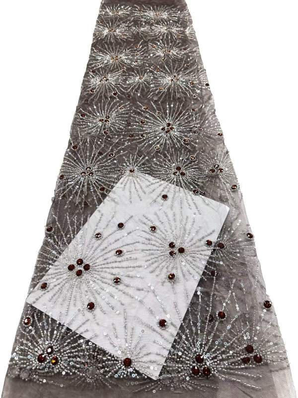 Affordable high quality lace fabric with beads pearls and sequins wedding dress lace fabric