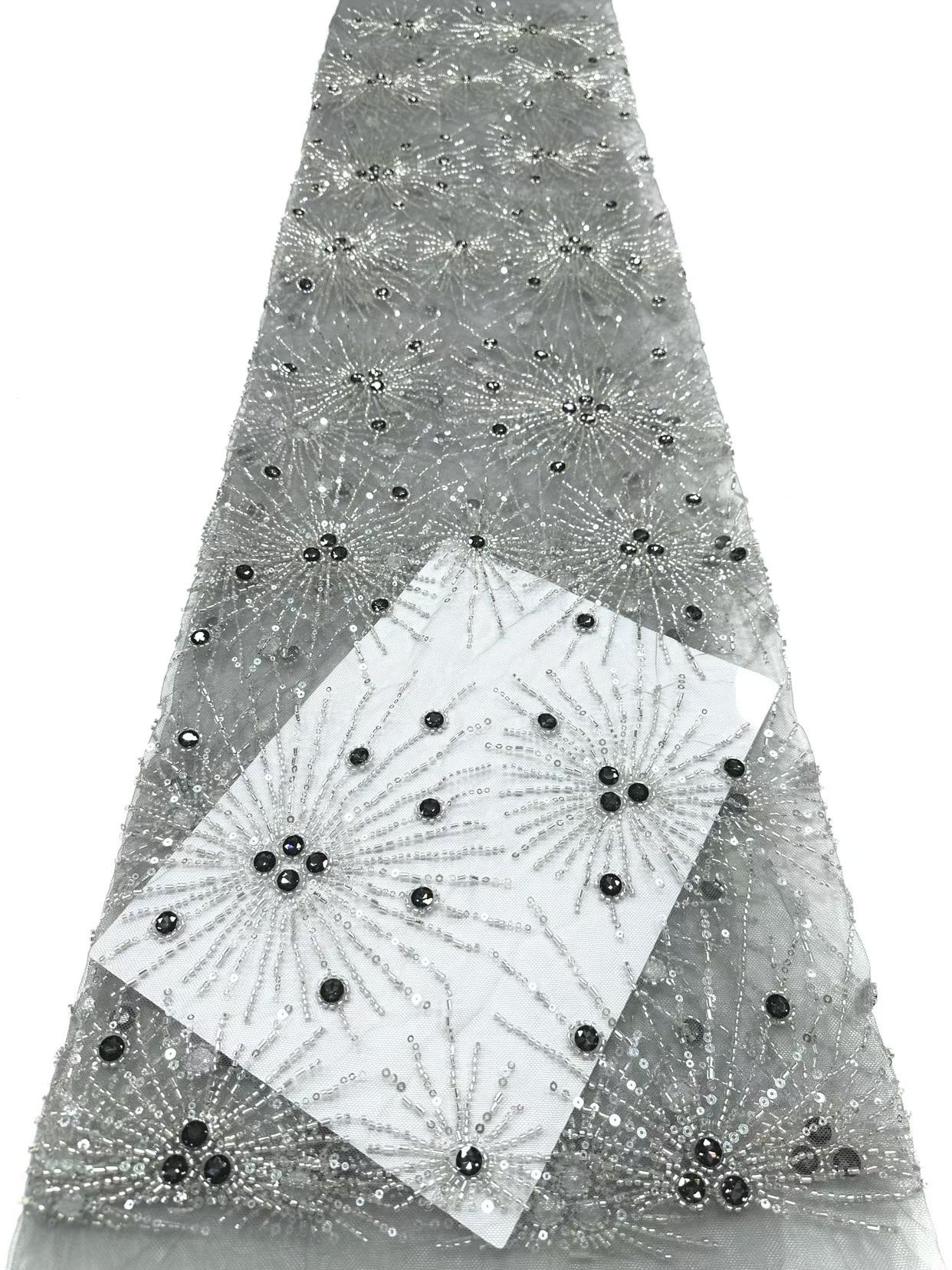 Affordable high quality lace fabric with beads pearls and sequins wedding dress lace fabric