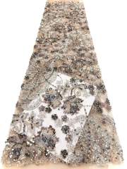Affordable high quality lace fabric with beads pearls and sequins wedding dress lace fabric