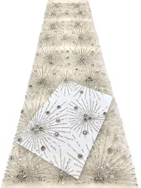 Affordable high quality lace fabric with beads pearls and sequins wedding dress lace fabric