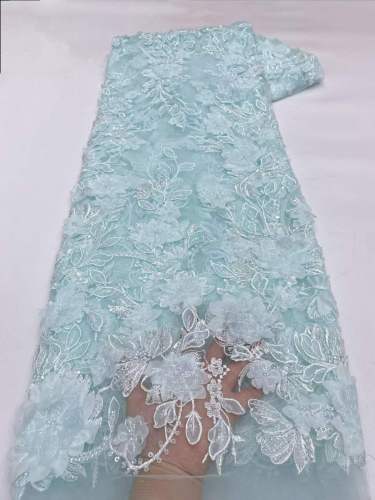 Affordable high quality lace fabric with beads pearls and sequins wedding dress lace fabric