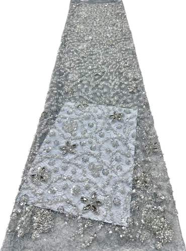 Affordable high quality lace fabric with beads pearls and sequins wedding dress lace fabric