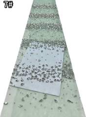 Affordable high quality lace fabric with beads pearls and sequins wedding dress lace fabric
