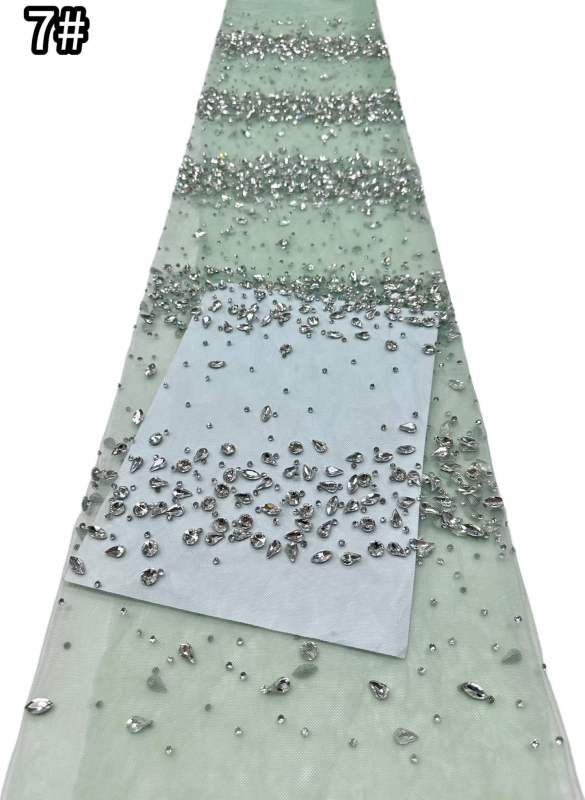 Affordable high quality lace fabric with beads pearls and sequins wedding dress lace fabric