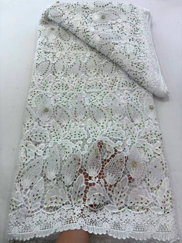 Affordable high quality lace fabric with beads pearls and sequins wedding dress lace fabric