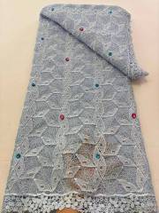 Affordable high quality lace fabric with beads pearls and sequins wedding dress lace fabric