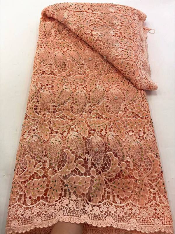 Affordable high quality lace fabric with beads pearls and sequins wedding dress lace fabric