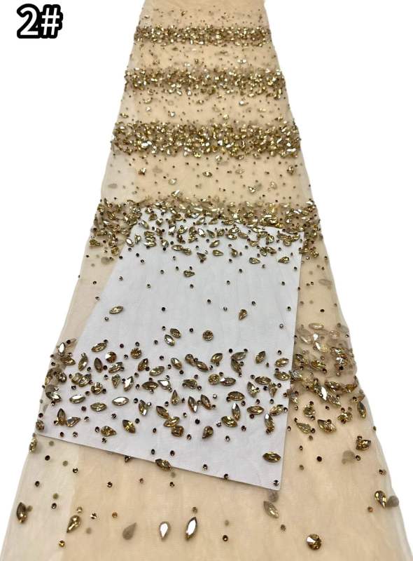 Affordable high quality lace fabric with beads pearls and sequins wedding dress lace fabric