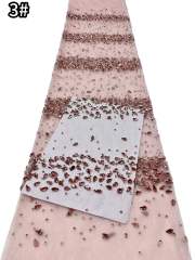 Affordable high quality lace fabric with beads pearls and sequins wedding dress lace fabric