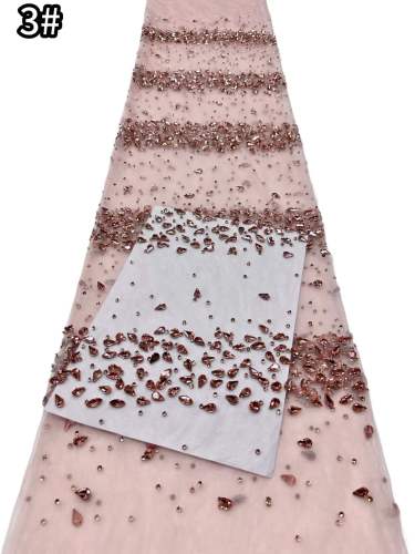 Affordable high quality lace fabric with beads pearls and sequins wedding dress lace fabric