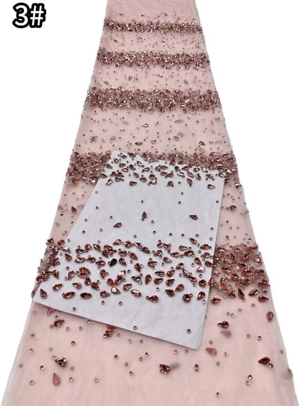 Affordable high quality lace fabric with beads pearls and sequins wedding dress lace fabric