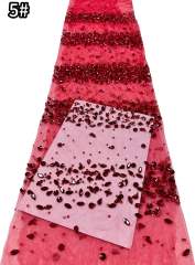 Affordable high quality lace fabric with beads pearls and sequins wedding dress lace fabric