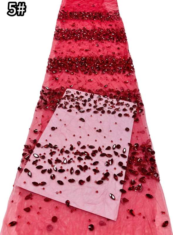 Affordable high quality lace fabric with beads pearls and sequins wedding dress lace fabric