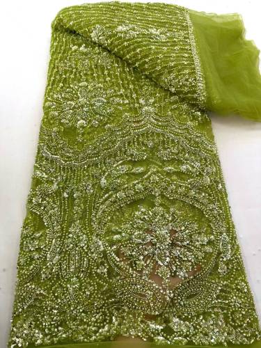 Affordable high quality lace fabric with beads pearls and sequins wedding dress lace fabric