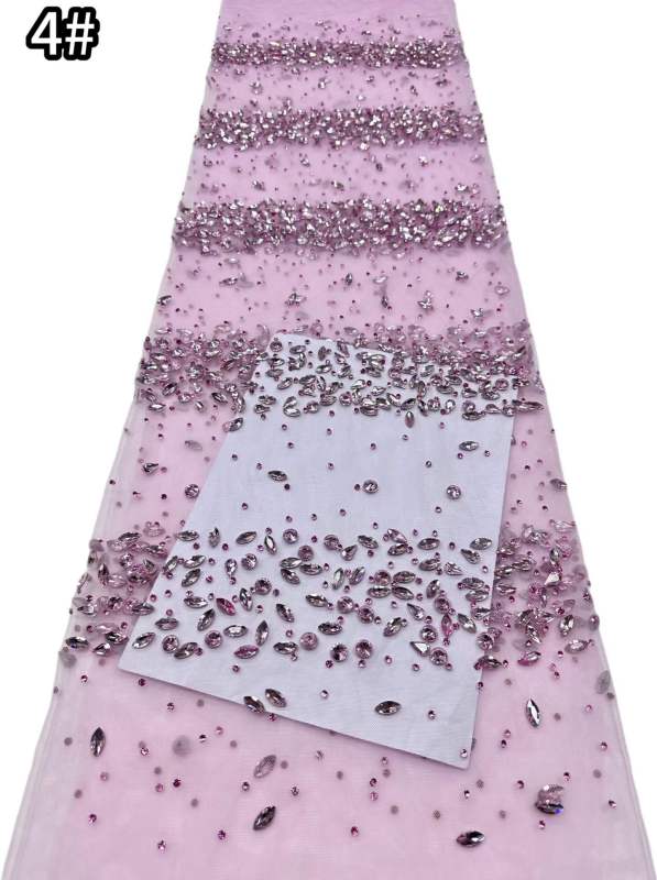 Affordable high quality lace fabric with beads pearls and sequins wedding dress lace fabric