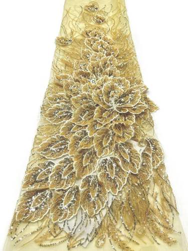 Affordable high quality lace fabric with beads pearls and sequins wedding dress lace fabric