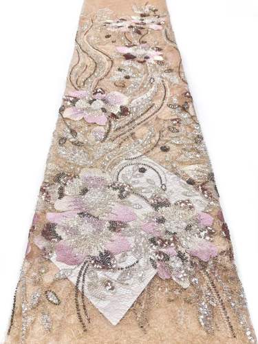 Affordable high quality lace fabric with beads pearls and sequins wedding dress lace fabric